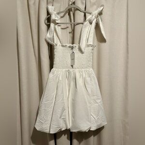 One Pretty Time Bubble Mini Dress, White with Tie Bow Straps